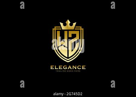 WZ elegant luxury monogram logo or badge template with scrolls and royal crown - perfect for luxurious branding projects Stock Vector