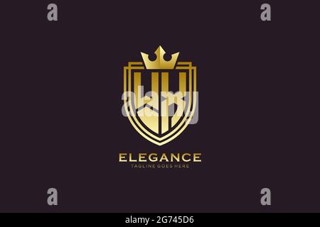 WX elegant luxury monogram logo or badge template with scrolls and royal crown - perfect for luxurious branding projects Stock Vector