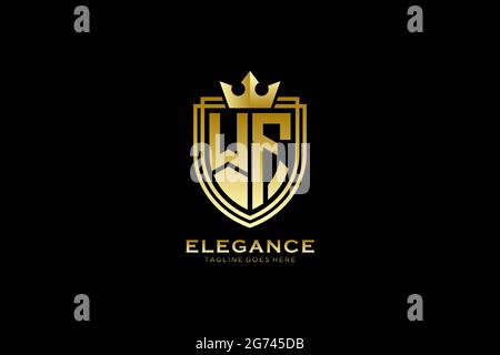 WF elegant luxury monogram logo or badge template with scrolls and royal crown - perfect for luxurious branding projects Stock Vector
