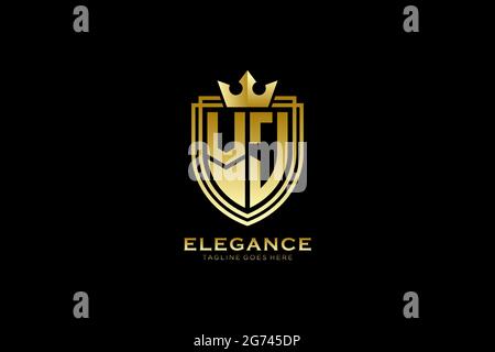 VJ elegant luxury monogram logo or badge template with scrolls and royal crown - perfect for luxurious branding projects Stock Vector