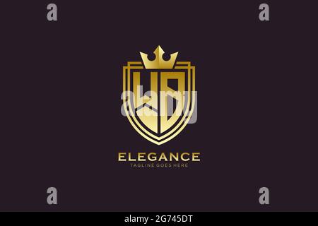WB elegant luxury monogram logo or badge template with scrolls and royal crown - perfect for luxurious branding projects Stock Vector