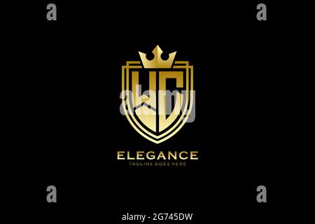 WC elegant luxury monogram logo or badge template with scrolls and royal crown - perfect for luxurious branding projects Stock Vector