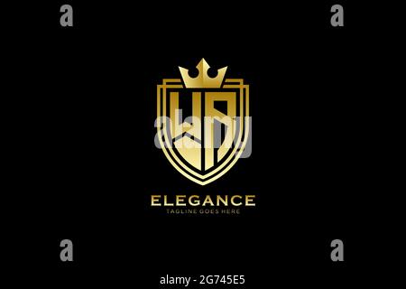 WR elegant luxury monogram logo or badge template with scrolls and royal crown - perfect for luxurious branding projects Stock Vector