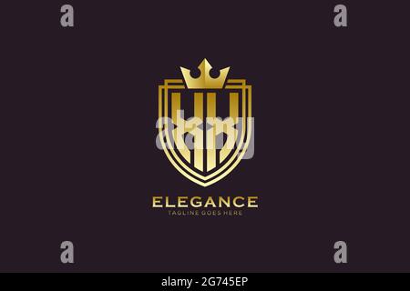 XX elegant luxury monogram logo or badge template with scrolls and royal crown - perfect for luxurious branding projects Stock Vector