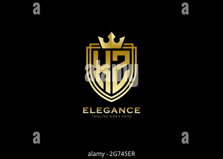 XZ elegant luxury monogram logo or badge template with scrolls and royal crown - perfect for luxurious branding projects Stock Vector