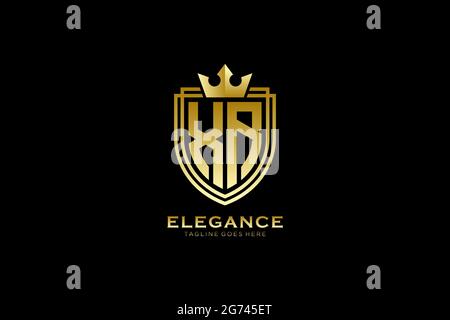 XR elegant luxury monogram logo or badge template with scrolls and royal crown - perfect for luxurious branding projects Stock Vector