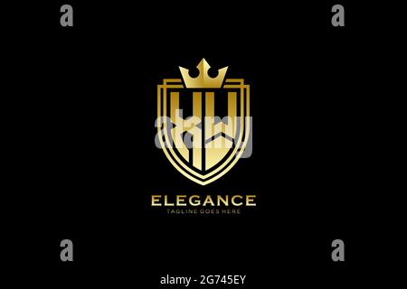XW elegant luxury monogram logo or badge template with scrolls and royal crown - perfect for luxurious branding projects Stock Vector
