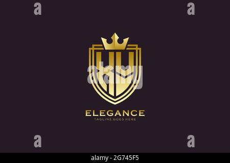 XV elegant luxury monogram logo or badge template with scrolls and royal crown - perfect for luxurious branding projects Stock Vector