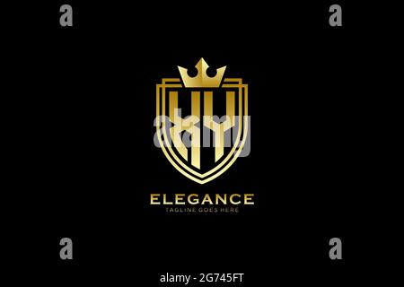 XY elegant luxury monogram logo or badge template with scrolls and royal crown - perfect for luxurious branding projects Stock Vector