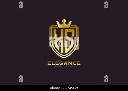 XS elegant luxury monogram logo or badge template with scrolls and royal crown - perfect for luxurious branding projects Stock Vector