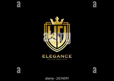 WJ elegant luxury monogram logo or badge template with scrolls and royal crown - perfect for luxurious branding projects Stock Vector
