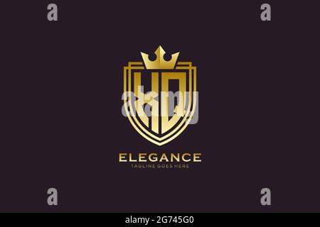 XQ elegant luxury monogram logo or badge template with scrolls and royal crown - perfect for luxurious branding projects Stock Vector