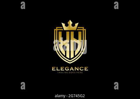 XK elegant luxury monogram logo or badge template with scrolls and royal crown - perfect for luxurious branding projects Stock Vector