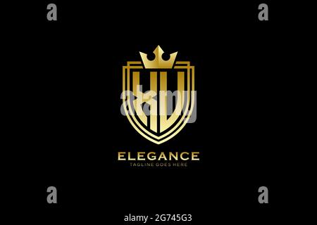 XU elegant luxury monogram logo or badge template with scrolls and royal crown - perfect for luxurious branding projects Stock Vector