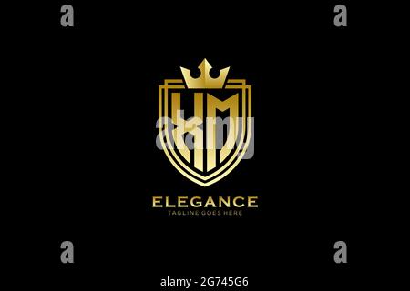 XM elegant luxury monogram logo or badge template with scrolls and royal crown - perfect for luxurious branding projects Stock Vector
