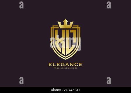 XL elegant luxury monogram logo or badge template with scrolls and royal crown - perfect for luxurious branding projects Stock Vector