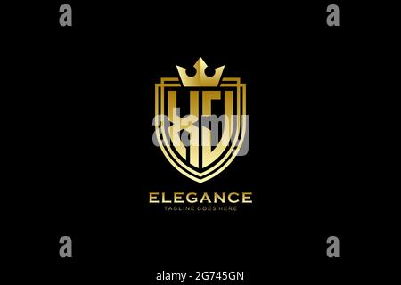 XJ elegant luxury monogram logo or badge template with scrolls and royal crown - perfect for luxurious branding projects Stock Vector