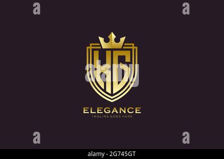 XG elegant luxury monogram logo or badge template with scrolls and royal crown - perfect for luxurious branding projects Stock Vector