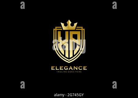 XP elegant luxury monogram logo or badge template with scrolls and royal crown - perfect for luxurious branding projects Stock Vector