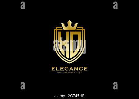XO elegant luxury monogram logo or badge template with scrolls and royal crown - perfect for luxurious branding projects Stock Vector