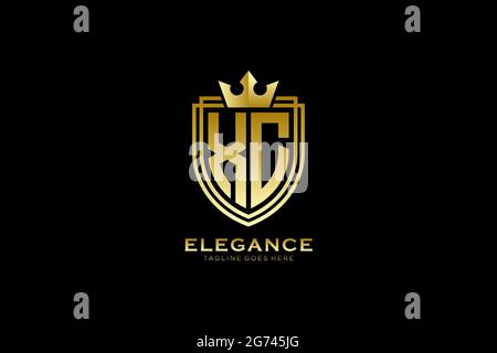 XC elegant luxury monogram logo or badge template with scrolls and royal crown - perfect for luxurious branding projects Stock Vector