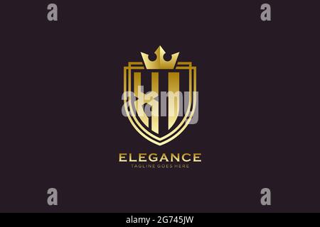 XI elegant luxury monogram logo or badge template with scrolls and royal crown - perfect for luxurious branding projects Stock Vector
