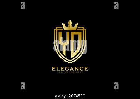 YO elegant luxury monogram logo or badge template with scrolls and royal crown - perfect for luxurious branding projects Stock Vector