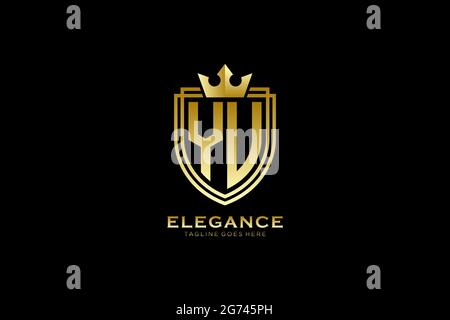 YU elegant luxury monogram logo or badge template with scrolls and royal crown - perfect for luxurious branding projects Stock Vector