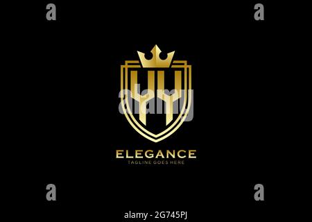 YY elegant luxury monogram logo or badge template with scrolls and royal crown - perfect for luxurious branding projects Stock Vector