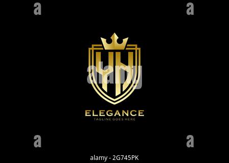 YK elegant luxury monogram logo or badge template with scrolls and royal crown - perfect for luxurious branding projects Stock Vector