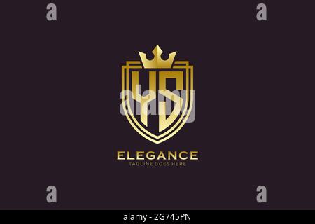 YS elegant luxury monogram logo or badge template with scrolls and royal crown - perfect for luxurious branding projects Stock Vector