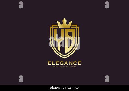 YB elegant luxury monogram logo or badge template with scrolls and royal crown - perfect for luxurious branding projects Stock Vector
