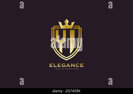 YI elegant luxury monogram logo or badge template with scrolls and royal crown - perfect for luxurious branding projects Stock Vector