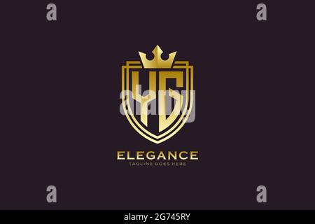 YG elegant luxury monogram logo or badge template with scrolls and royal crown - perfect for luxurious branding projects Stock Vector