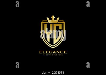 YC elegant luxury monogram logo or badge template with scrolls and royal crown - perfect for luxurious branding projects Stock Vector