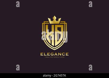 XB elegant luxury monogram logo or badge template with scrolls and royal crown - perfect for luxurious branding projects Stock Vector