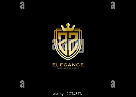 ZZ elegant luxury monogram logo or badge template with scrolls and royal crown - perfect for luxurious branding projects Stock Vector