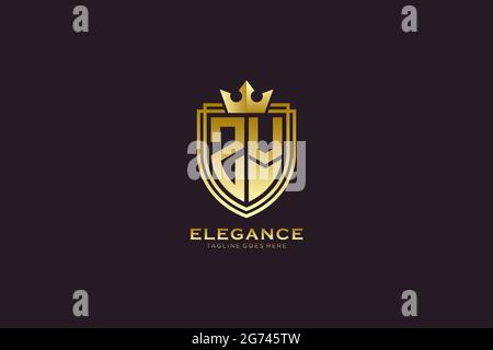 ZV elegant luxury monogram logo or badge template with scrolls and royal crown - perfect for luxurious branding projects Stock Vector