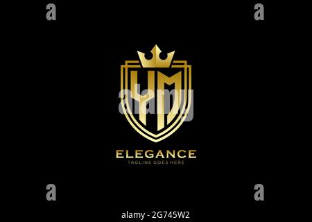 YM elegant luxury monogram logo or badge template with scrolls and royal crown - perfect for luxurious branding projects Stock Vector