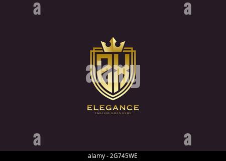 ZX elegant luxury monogram logo or badge template with scrolls and royal crown - perfect for luxurious branding projects Stock Vector