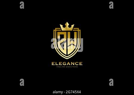 ZW elegant luxury monogram logo or badge template with scrolls and royal crown - perfect for luxurious branding projects Stock Vector