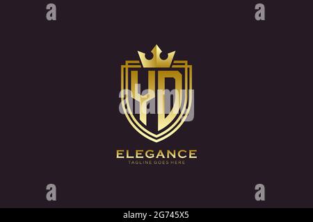 YD elegant luxury monogram logo or badge template with scrolls and royal crown - perfect for luxurious branding projects Stock Vector