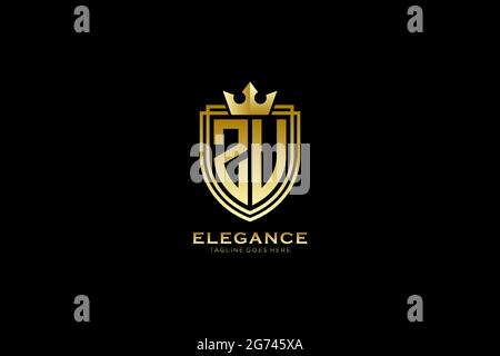 ZU elegant luxury monogram logo or badge template with scrolls and royal crown - perfect for luxurious branding projects Stock Vector