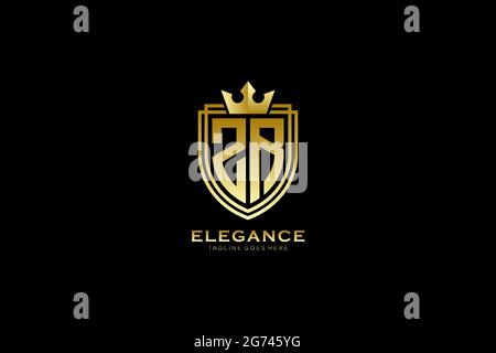 ZR elegant luxury monogram logo or badge template with scrolls and royal crown - perfect for luxurious branding projects Stock Vector