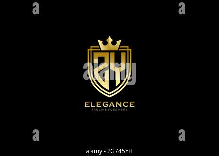 ZY elegant luxury monogram logo or badge template with scrolls and royal crown - perfect for luxurious branding projects Stock Vector