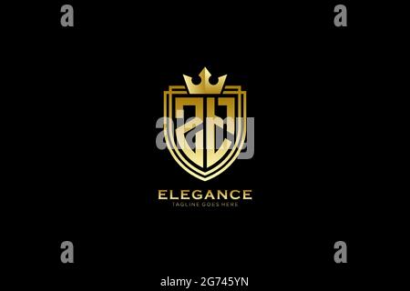 ZT elegant luxury monogram logo or badge template with scrolls and royal crown - perfect for luxurious branding projects Stock Vector