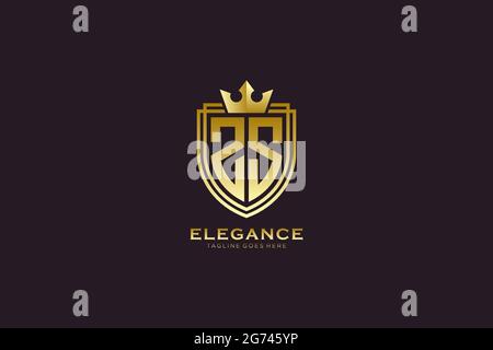 ZS elegant luxury monogram logo or badge template with scrolls and royal crown - perfect for luxurious branding projects Stock Vector