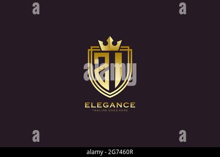 ZI elegant luxury monogram logo or badge template with scrolls and royal crown - perfect for luxurious branding projects Stock Vector