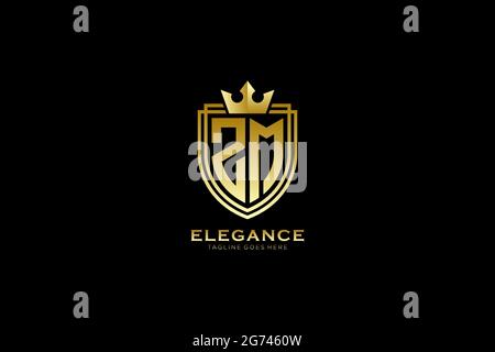 ZM elegant luxury monogram logo or badge template with scrolls and royal crown - perfect for luxurious branding projects Stock Vector