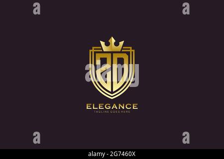 ZD elegant luxury monogram logo or badge template with scrolls and royal crown - perfect for luxurious branding projects Stock Vector